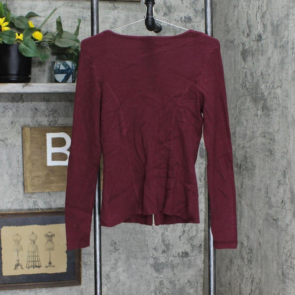 NEW Guess Knit Stretch Zip Front Boat Neck Cardigan W2RR30Z2YK0 Maroon Red L - Picture 2 of 3